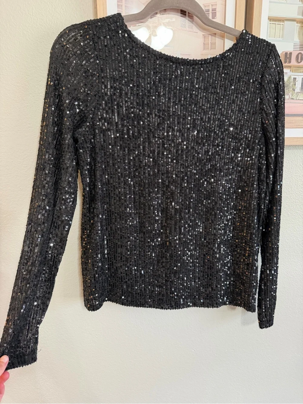 Halogen Black Sequin Long Sleeve Tee - Picture 1 of 2